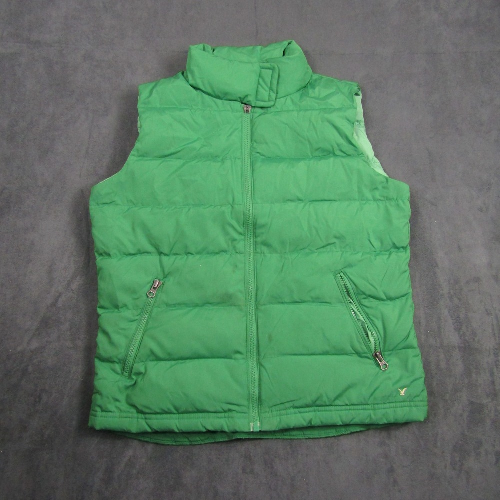 American Eagle Puffer Vest Womens Small Green Down Filled Quilted Outdoor